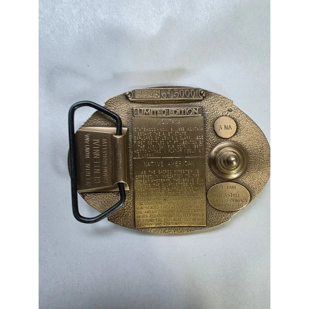 Vtg 1989 Montana Centennial Belt Buckle Native American Limited Edition.